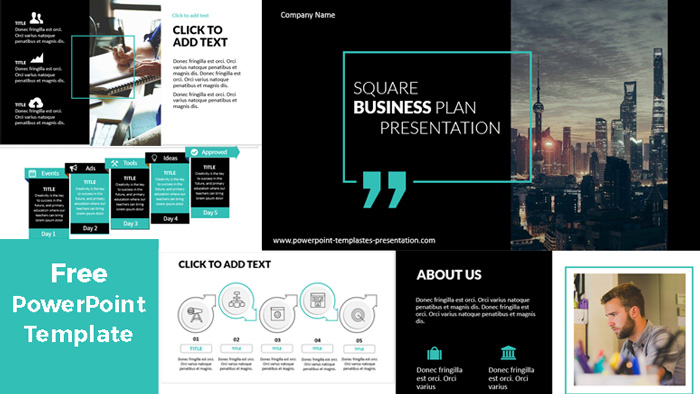 Black free powerpoint template for business with square
