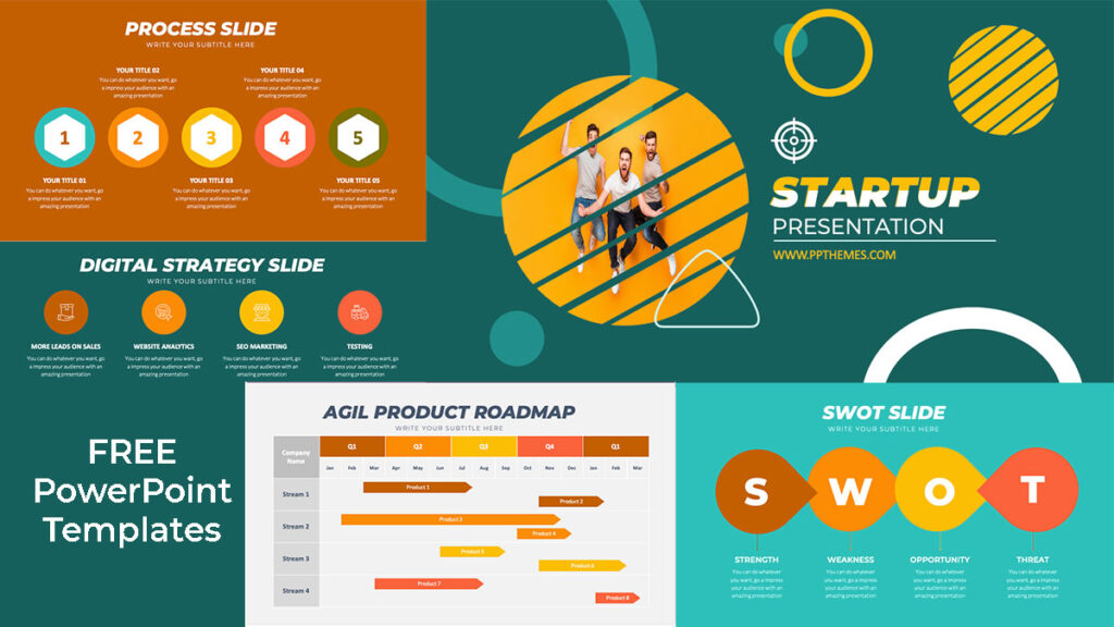 start up template presentation with infographics in powerpoint